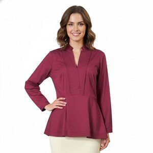 Lafayette 148 New York Tailored Peplum Blouse – Burgundy Wine – Size 12